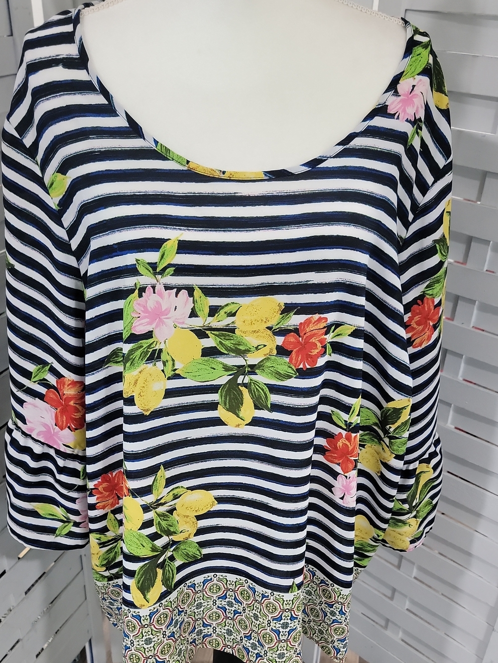 Valerie Stevens Striped Lemon Blouse Size 3X